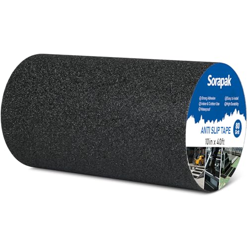 Black Anti Slip Tape 10in x 40ft, 80 Grit Waterproof Non Skid Grip Tape Roll for Ramps, Decks, Boat Decks, Warehouse Floors, Garages, Indoor & Outdoor Use - size: 10'' x 40 FT