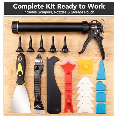 Sausage Caulk Gun Kit, 20 Oz & 10 Oz Convertible, 5 Tips