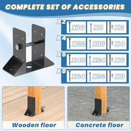 4x4 Post Base 2 Pcs,Inner Size 3.6"x3.6" Post Anchors, - size: 4x4