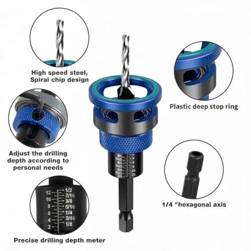 4PCS Countersink Drill Bit Set with Depth Stop - color: Blue