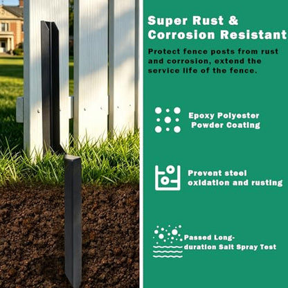 Fence Post Repair Kit, Includes Heavy Duty Fence Posts Repair Stakes, Steel Ground Spikes for Repairing Broken or Tilted Wooden Posts in Yards Farms (4)