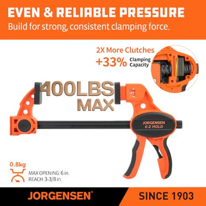 Jorgensen E-Z Hold 2-Pack 6" 300LBS Load Indicator Woodworking Bar Clamps - size: 6 inch
