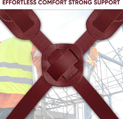 FUERI Leather Tool Belts with Suspender for Men, Heavy-Duty Durable Carpenter Tool Rig Organizer With 19 Pockets-2 Pouches, Padded Suspender, Hammer Holder, D-Loops & Foam-Padded Belt Electricians - color: Maroon Tool Belt With Maroon Suspender