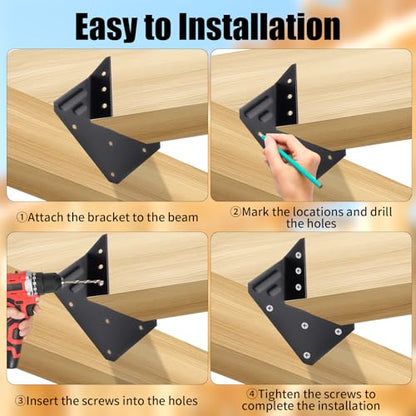 Hurricane Ties for Rafter 24 Pack 16-Gauge Hurricane Straps Brackets Hot Dip Galvanized Powder Coating Hurricane Clips Joist Hangers for 2X Deck Joists (Black, 24 Pack) - color: Black