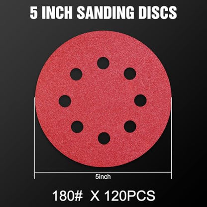 120 Pcs 5 inch Sanding Discs 180 Grit 8 Hole Hook and Loop - style: 120 Pcs-180 Grit