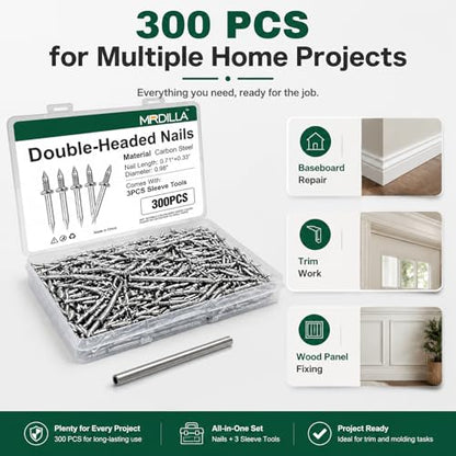 300PCS Double Headed Skirting Nails, Invisible Finish Nails with Tools