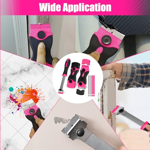 THINKWORK 3Pack Razor Blade Scraper with 45Pcs Blades, Pink - color: Upgrade Scraper-3pack+45pcs