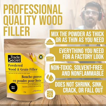 Powdered Wood Filler & Grain Putty, Ebony Black, Tintable, Sandable, 150 g - color: Ebony
