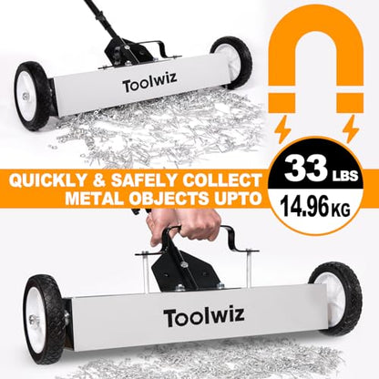 Toolwiz Magnetic Sweeper with Wheels 24" Wide, 33 Lb Capacity Quick Release - size: 24 inches