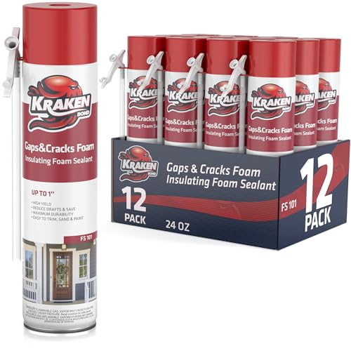 Kraken Bond Gaps & Cracks Expanding Foam Sealant - (12x24oz) High Expansion Polyurethane Spray Foam for Window & Door, Straw Use Waterproof High Yield Gap Filler - 12 Pack - size: 12 Pack