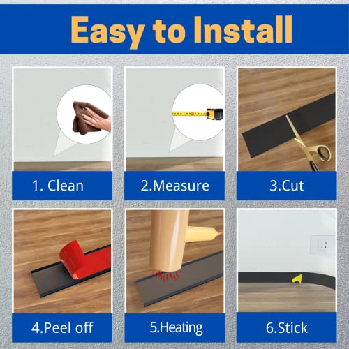 COUKIU Flexible Baseboard Molding Trim, 6 Inch x 20 Feet Self-Adhesive Vinyl Wall Base Cove Base, Peel and Stick Rubber Wall Base Moulding Trim(S152, Black) - color: Black, size: 6in x 20ft