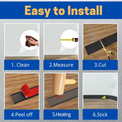 COUKIU Flexible Baseboard Molding Trim, 6 Inch x 20 Feet Self-Adhesive Vinyl Wall Base Cove Base, Peel and Stick Rubber Wall Base Moulding Trim(S152, Black) - color: Black, size: 6in x 20ft