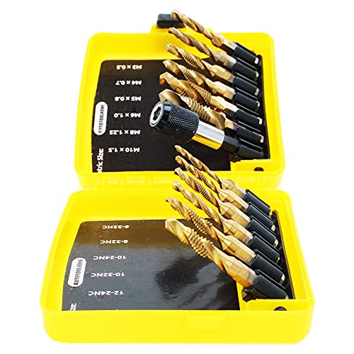 13 Pack Titanium Drill Tap Bit Set, SAE Metric Tap Drill Bits for Metal