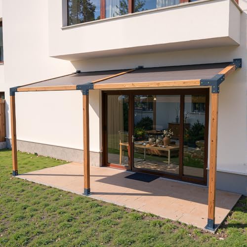VEVOR Pergola Kit, 4x4 Inch 4-Way Slanted Bracket for 3.5x3.5 Inch Wood Beams in Actual Size, Carbon Steel Pergola Bracket with Post Base and Wall Mount Base, for Outdoor Pergolas, Gazebos, Sheds - size: 1PC 15°4-Way+1PC Wall Mount Base 4*4 SET