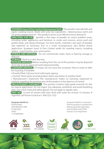 Diatomaceous Earth Food Grade Powder with Peppermint - Crawling Insect Killer for Bed Bugs, Roaches, Ants, Fleas - Indoor & Outdoor Pest Control | Family & Pet Safe | 1 lb