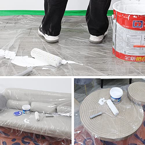 Bates Plastic Drop Cloths - 2 Pack, 6x9 Feet, Clear Plastic Tarp for Painting