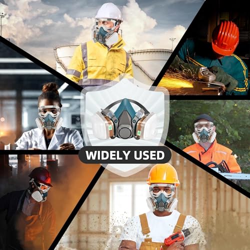 Half Facepiece with Goggle for Paint, Epoxy Resin, Spray Painting, Sanding, Woodworking, Welding Work Blue
