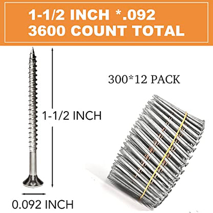 3600 Count Siding Nails, 15-Degree 1-1/2 Inch *.092 Wire Collated Coil Ring Shank Nails, Full Round Head Hot-Dipped Galvanized Siding Nailer - size: 1-1/2 Inch