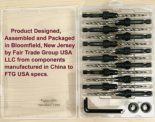 FTG USA 12 Pc #10 (3/16") Countersink Drill Bit Set with Tapered Drill Bits - size: #10, style: Same Sort 12 Pc