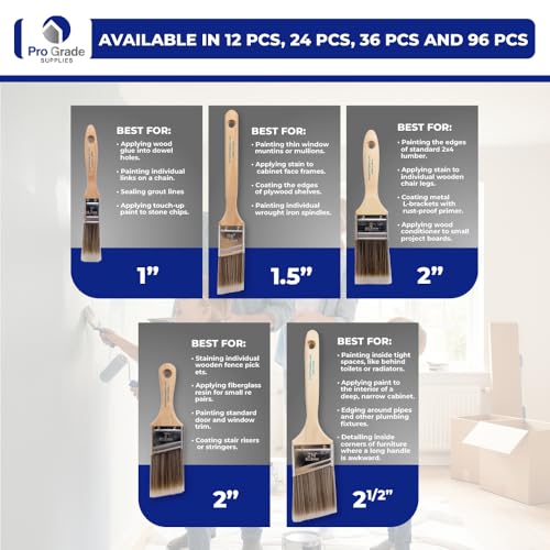 Pro Grade Paint Brushes, Paint Brush Set for Walls, Trim & Stain, 5-Piece