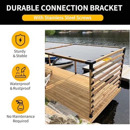 HANBENTYTEX 1Pac 4x4 Pergola Post Top Rafter Bracket kit,Heavy Duty 14 Gauge Pavilion Bracket Actual for 3.5”x3.5” Square Wood Post,DIY Wood Beam Contector Bracket with Screws for Porch,Log Cabin