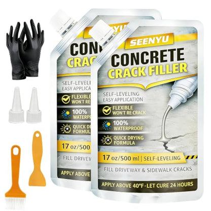 Concrete Crack Filler Self Leveling Sealant, Waterproof Fast-Drying Cement Crack Sealer Repair, 35oz Flexible Easy DIY Outdoor Seal Glue for Driveway, Sidewalk, Patio, Garage Floor, Asphalt - Gray - size: 2PACK