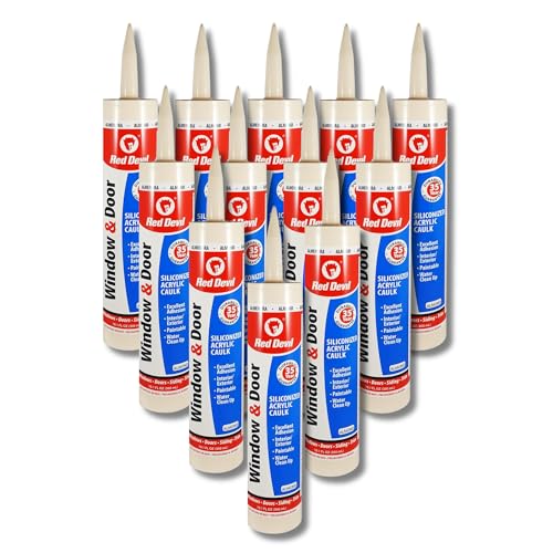 Red Devil 084620 Window & Door Siliconized Acrylic Caulk, Almond, 10.1 oz, Pack of 12, Made in USA - color: Almond, style: Pack of 12