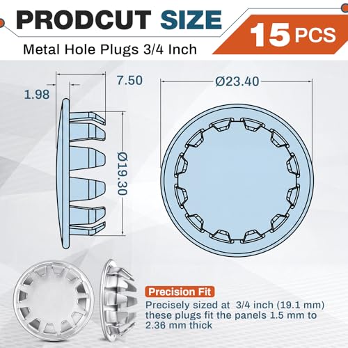 Hicarer 15 Pack Fit 3/4"(19.1mm) Hole Metal Hole Plugs - color: Silver, size: 3/4 Inch (19.1 Mm)