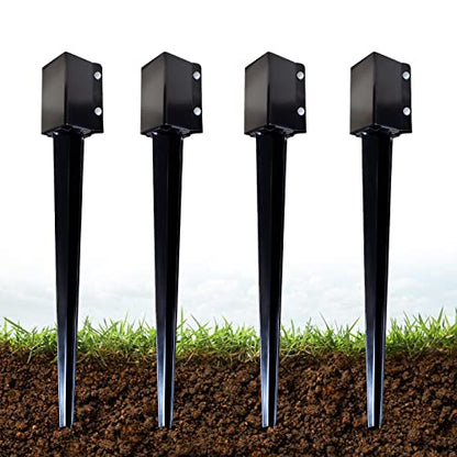 ARIFARO 4 Pcs 32 Inch 4"x4" Fence Post Anchor Ground Spike (Fit 3.5"x3.5") - color: Black, size: 32 Inch