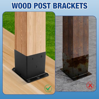 Black Powder-Coated Heavy Duty 4x4 Post Bracket Kit - 4 Pcs, Inner Size: 3.6"x3.6", Suitable for Deck Railing, Patio Post Anchor, Porch, Handrail, Pergola and Mailboxes