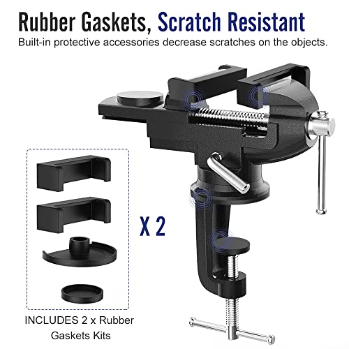 Housolution Universal Table Vise 3 Inch, 360°Swivel Base Bench Clamp - color: Black