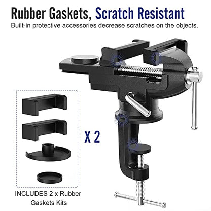 Housolution Universal Table Vise 3 Inch, 360°Swivel Base Bench Clamp - color: Black