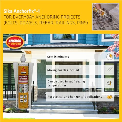 Sika AnchorFix®-1 High Strength Anchoring Adhesive, 10.1 fl oz, Gray - Fast Setting, Self-Mixing Nozzle for Concrete & Masonry, Ideal for Railing, Rebar, Bolts, Dowels, Subfreezing Temps Use - size: 10.1 Ounces (Pack of 2)