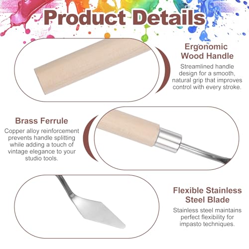 MECCANIXITY 6Pcs Palette Knife Pointed Head, 6.3" Long Palette Knives with Stainless Steel Flexible Spatula Pallet Knife and Wood Handle for Scraping, Mixing, Oil Acrylic Painting Canvas - size: 6.3"