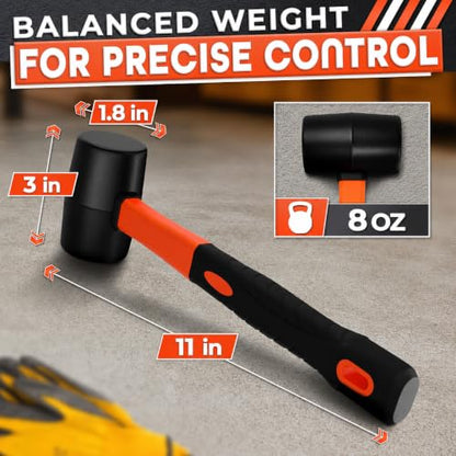 Rubber Mallet Hammer 8 Oz, Soft Face Non-Marring Head (Orange) - color: Orange
