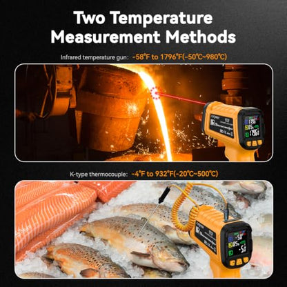 Infrared Thermometer Gun -58°F to 1796°F, 50:1 Temperature - color: Yellow