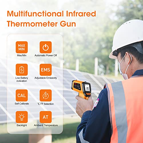 Infrared Thermometer Gun -58°F to 1022°F, Non-Contact Laser Thermometer with LCD Display, Temperature Measurement Gun for Cooking, BBQ, Oven, Adjustable Emissivity - color: -58°F~1022°F
