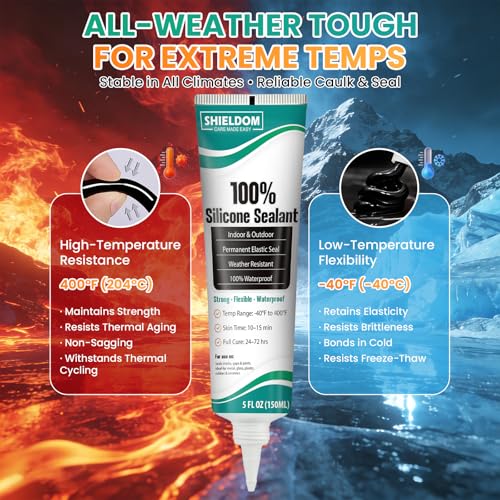 SHIELDOM Silicone Sealant Adhesive Silicone Caulk with Finishing Tool 100% Waterproof Seal Shrink & Crack Proof, Flexible, Strong Adhesion for Automotive, Bathroom, Kitchen, Windows 150ML/5Oz (Grey) - color: Grey