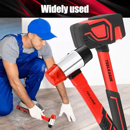 TOOLEAGUE 2Pcs Hammer Set,16oz Rubber Mallet&35mm Double-Faced Soft Mallet - size: 2pcs