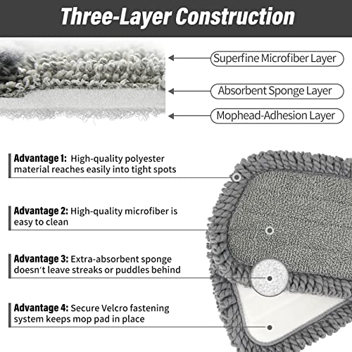 16.5" Microfiber Mop Pads Refills, 3 Pack Reusable Replacement Heads - color: 16"grey Rolled*3