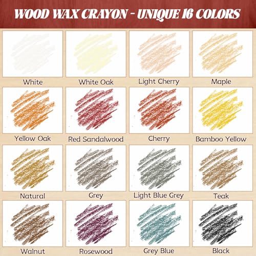 Wood Filler Sticks - 16 Colors Wood Repair Wax Crayons, Furniture Scratch Wax Stick Pen for Repairing Scratches, Scuffs, Cracks, and Holes on Wooden Floor, Cabinet, Laminate, Hardwood