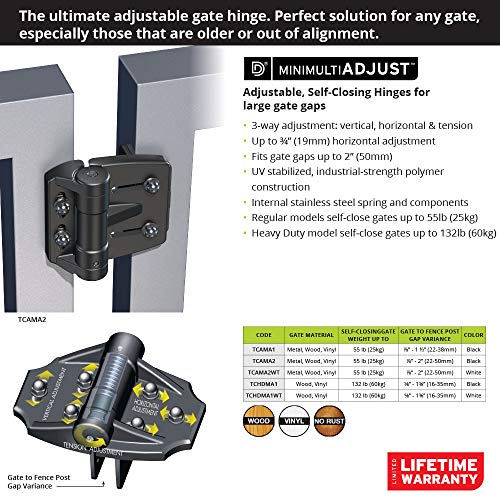 D&D TCAMA2WT TruClose Mult-Adjust Gate Hinge Square Gates 2" Gate Gap 2 pcs - color: White, size: For Square Posts, Gate Gap up to 2 in