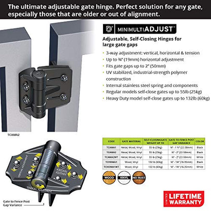 D&D TCAMA2WT TruClose Mult-Adjust Gate Hinge Square Gates 2" Gate Gap 2 pcs - color: White, size: For Square Posts, Gate Gap up to 2 in