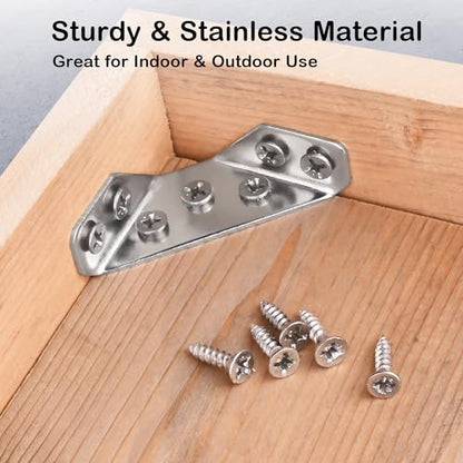 PlusRoc 24-Pack Stainless Steel Corner Brackets for Wood