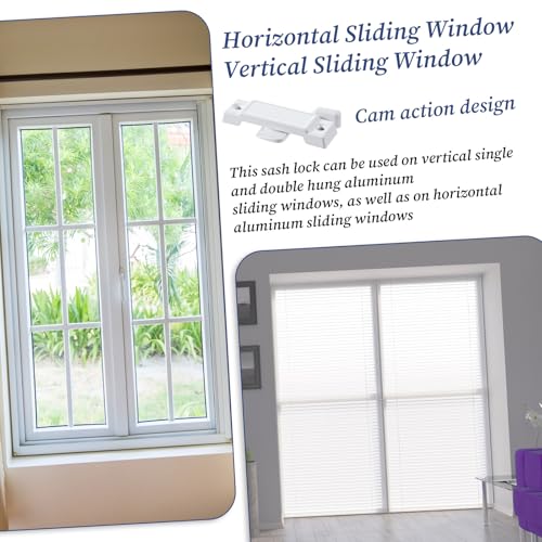 8 Pack Window Sash Locks, 2-1/4” Mounting Hole Centers Sash Lock with Screws, Sliding Window Locks Replacement Broken for Vertical and Horizontal Sliding Windows Double Hung Windows(White)