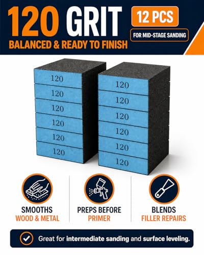 12Pcs Sanding Block Sponge Set, Reusable Sandpaper for Wood & Drywall - color: Deep Blue