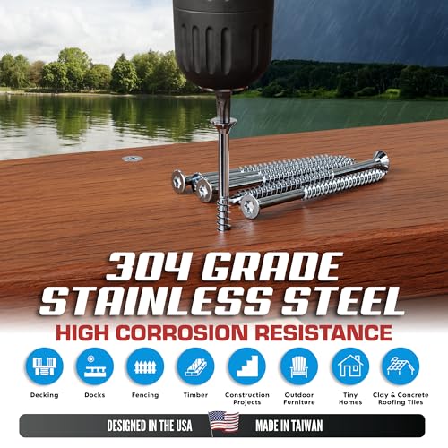 #10 x 2 Inch Stainless Steel Deck Screws | 304 Grade (350 Pack) | Flat Head T25 Star Torx Drive | Stainless Steel Wood Screws by Eagle Claw Fasteners | Corrosion & Rust Resistant (Includes Driver Bit) - size: #10 x 2"