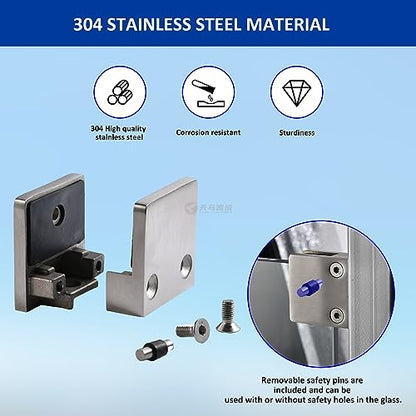 Glass Clamp－304 SS,Adjustable Fits1/3 -1/2" Glass Thickness(Silver-4pcs) - style: Silver-4pcs