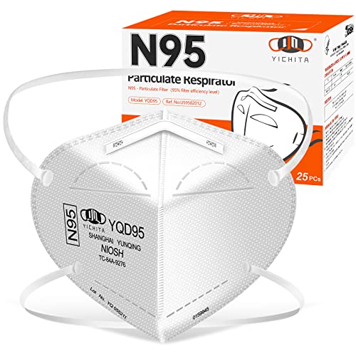 YQ YICHITA N95 Mask NIOSH Approved 25-Pack, Particulate Respirator N95 Face Masks Universal Fit - Individually Wrapped - color: 25 Pack - White