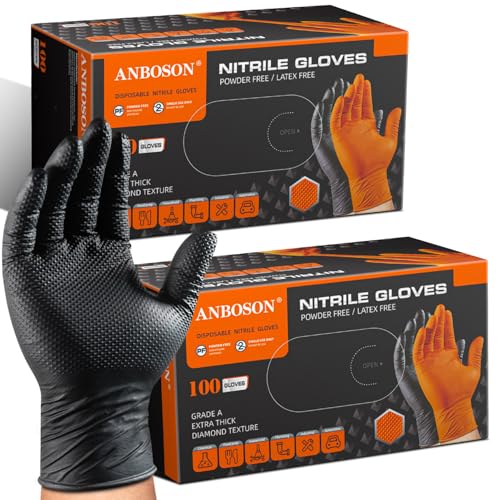 ANBOSON 10 Mil Heavy Duty Mechanic Nitrile Gloves, Medium Black 200 Count - color: Black-200, size: Medium